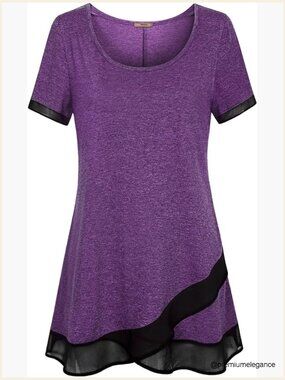 Scoop Neck Asymmetrical Hem Tunic Top Flowy Chiffon Patchwork Tunic
